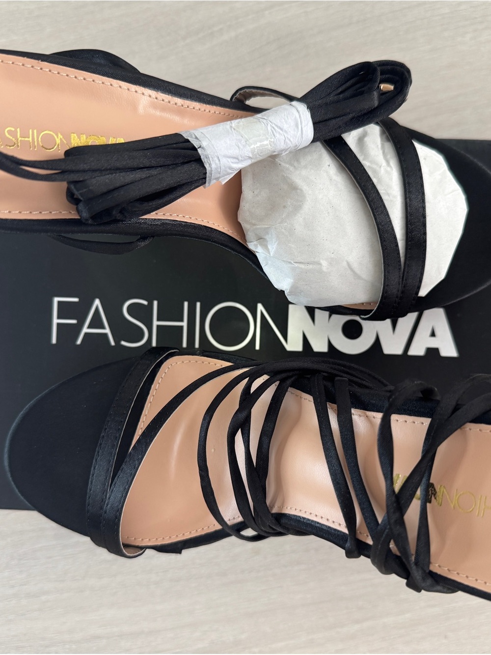 Fashion Nova Black Strappy Lace-Up Heeled Sandals